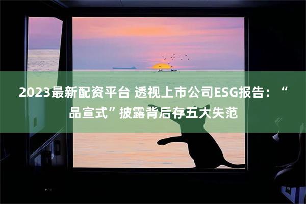 2023最新配资平台 透视上市公司ESG报告：“品宣式”披露背后存五大失范