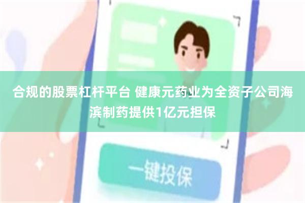合规的股票杠杆平台 健康元药业为全资子公司海滨制药提供1亿元担保