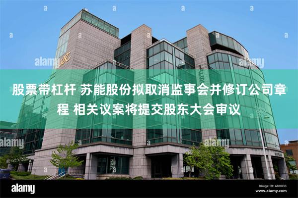 股票带杠杆 苏能股份拟取消监事会并修订公司章程 相关议案将提交股东大会审议