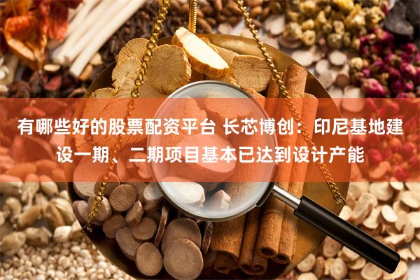 有哪些好的股票配资平台 长芯博创：印尼基地建设一期、二期项目基本已达到设计产能