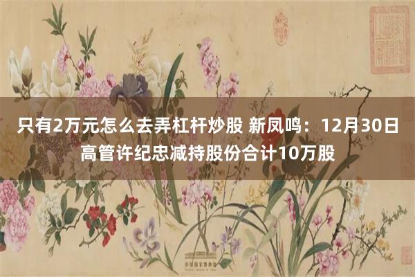 只有2万元怎么去弄杠杆炒股 新凤鸣：12月30日高管许纪忠减持股份合计10万股